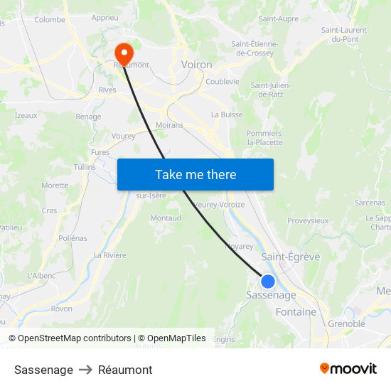 Sassenage to Réaumont map