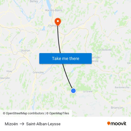 Mizoën to Saint-Alban-Leysse map