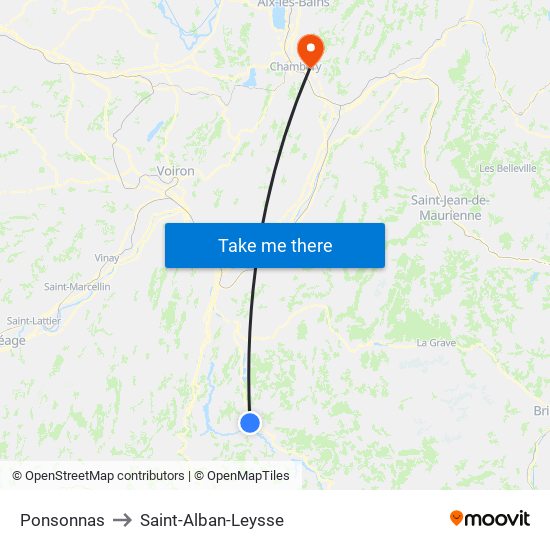 Ponsonnas to Saint-Alban-Leysse map