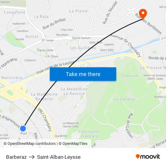 Barberaz to Saint-Alban-Leysse map