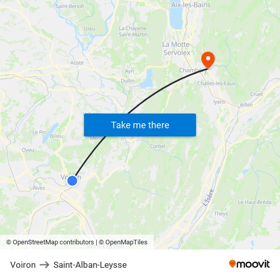 Voiron to Saint-Alban-Leysse map