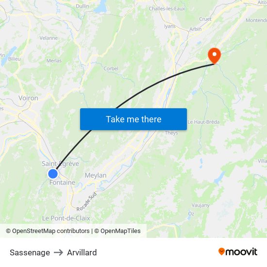 Sassenage to Arvillard map