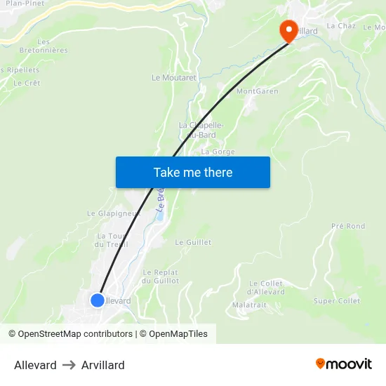Allevard to Arvillard map