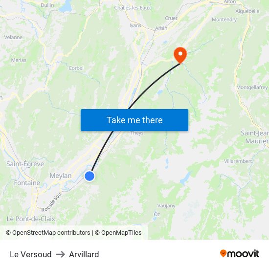 Le Versoud to Arvillard map