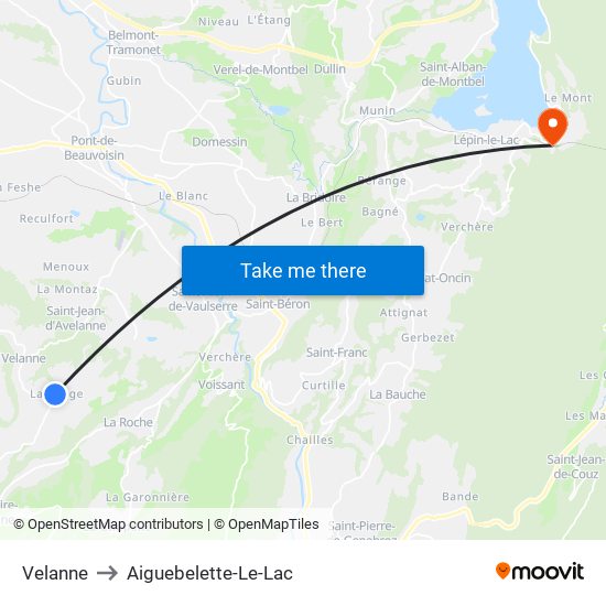 Velanne to Aiguebelette-Le-Lac map