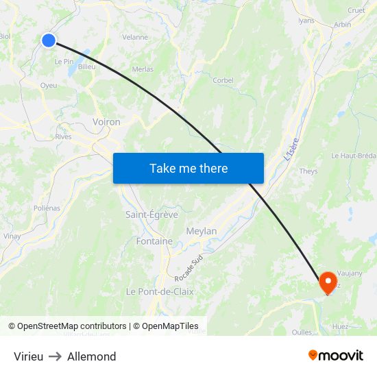 Virieu to Allemond map