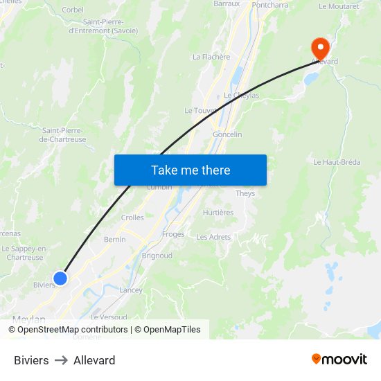 Biviers to Allevard map