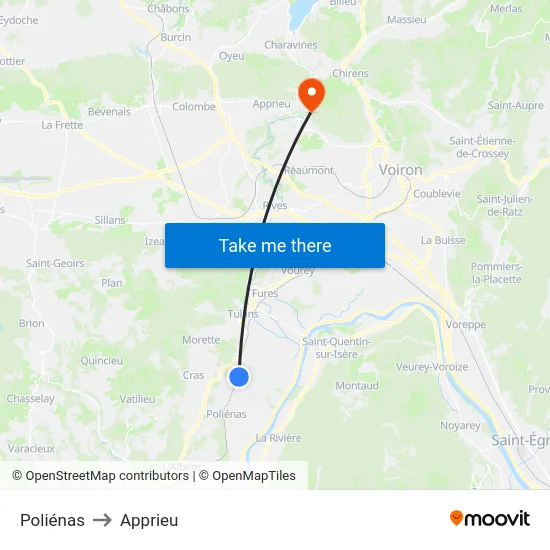Poliénas to Apprieu map