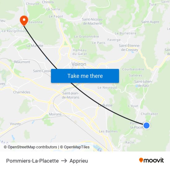 Pommiers-La-Placette to Apprieu map