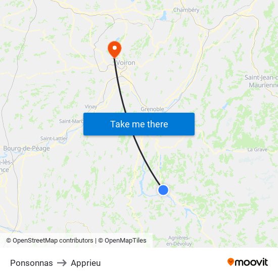 Ponsonnas to Apprieu map