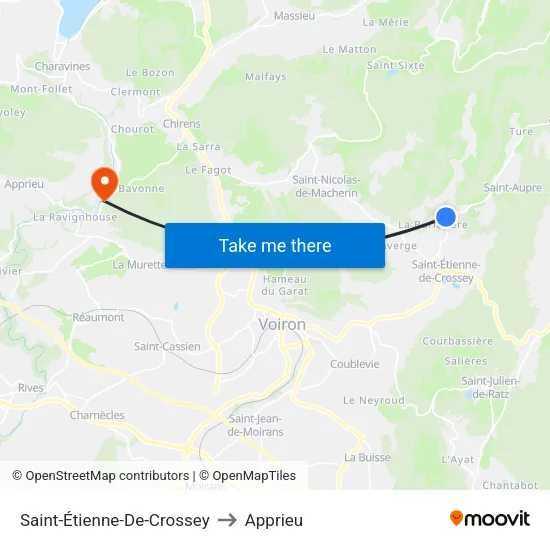 Saint-Étienne-De-Crossey to Apprieu map