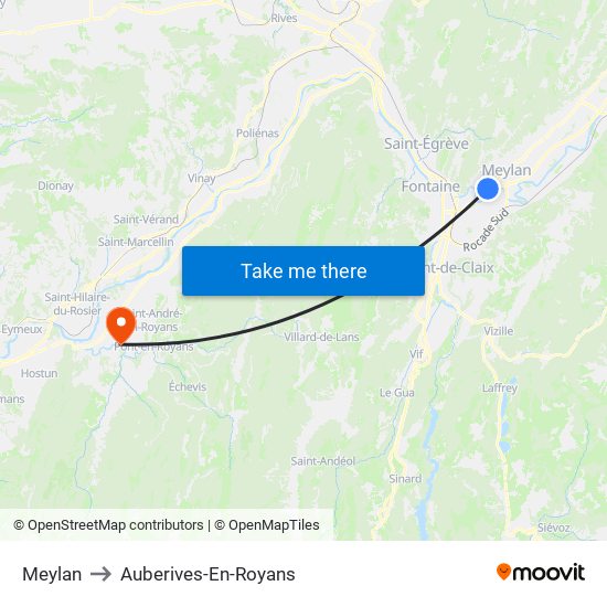 Meylan to Auberives-En-Royans map