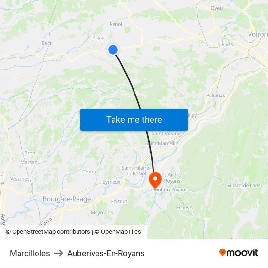 Marcilloles to Auberives-En-Royans map