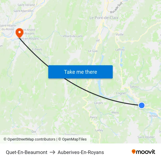 Quet-En-Beaumont to Auberives-En-Royans map