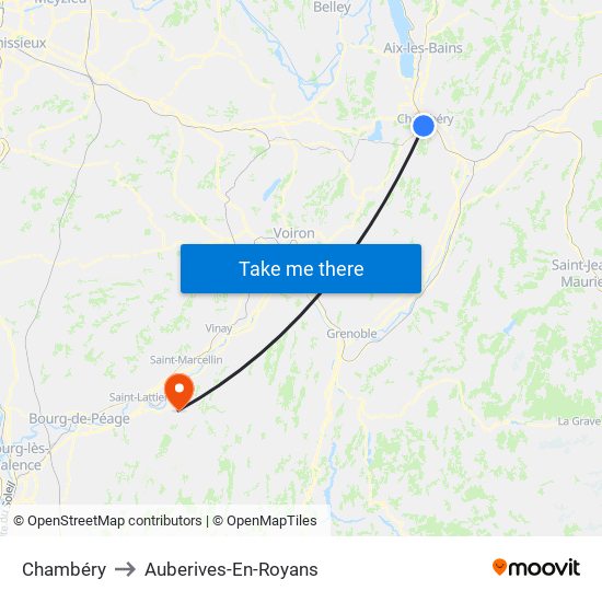 Chambéry to Auberives-En-Royans map