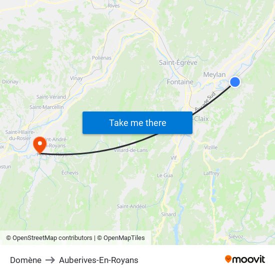 Domène to Auberives-En-Royans map
