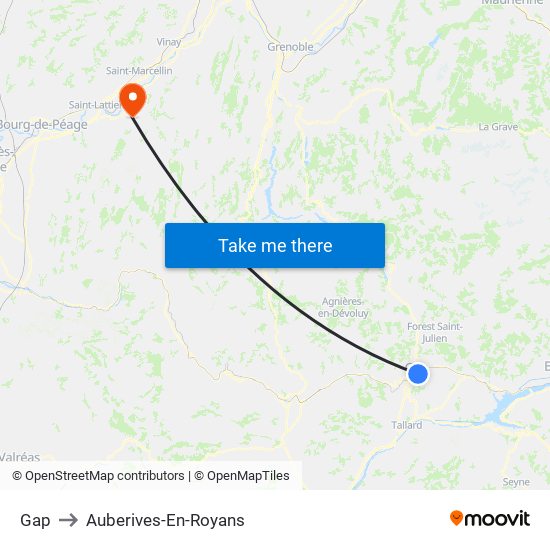 Gap to Auberives-En-Royans map