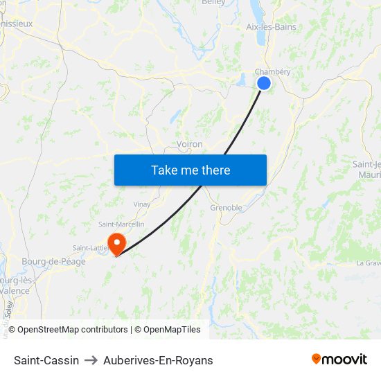 Saint-Cassin to Auberives-En-Royans map