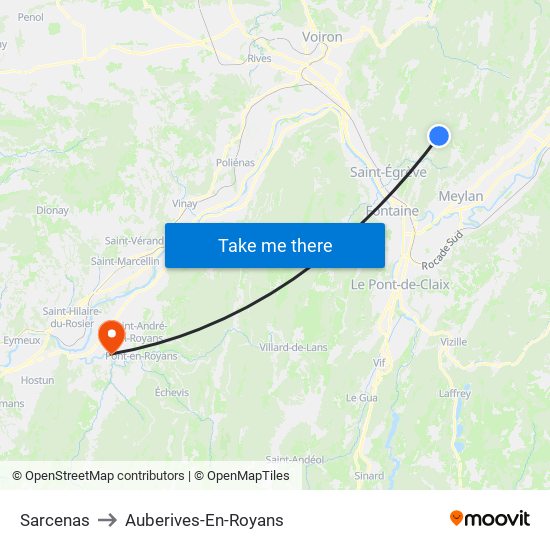 Sarcenas to Auberives-En-Royans map