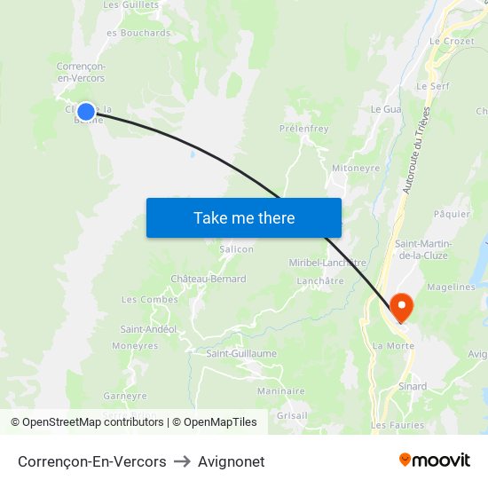 Corrençon-En-Vercors to Avignonet map