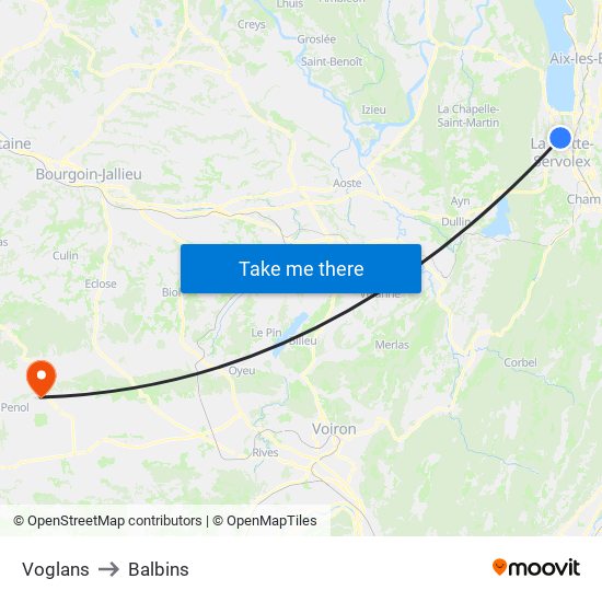 Voglans to Balbins map