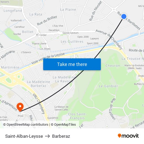 Saint-Alban-Leysse to Barberaz map