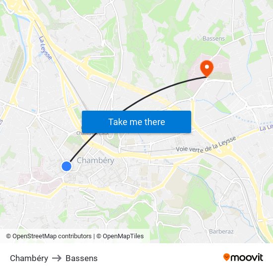 Chambéry to Bassens map