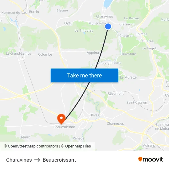 Charavines to Beaucroissant map