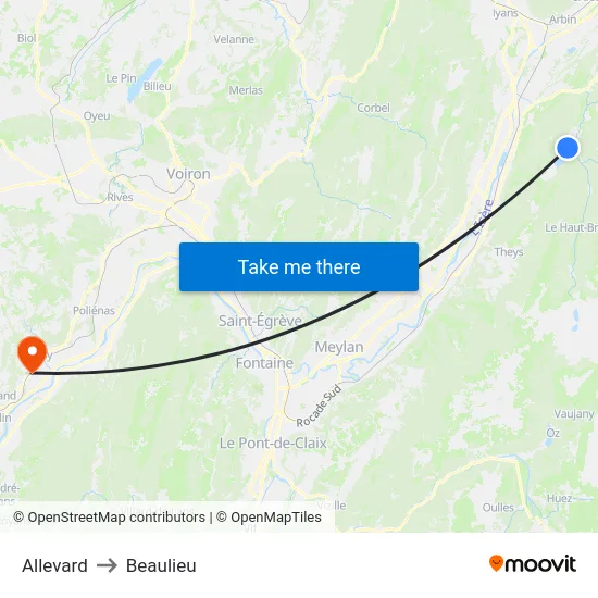 Allevard to Beaulieu map