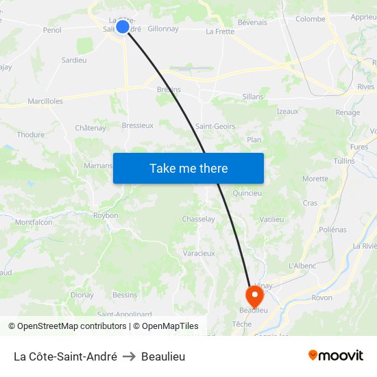La Côte-Saint-André to Beaulieu map