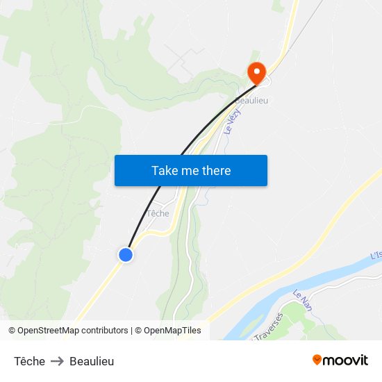 Têche to Beaulieu map