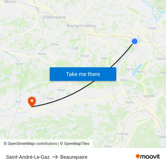 Saint-André-Le-Gaz to Beaurepaire map
