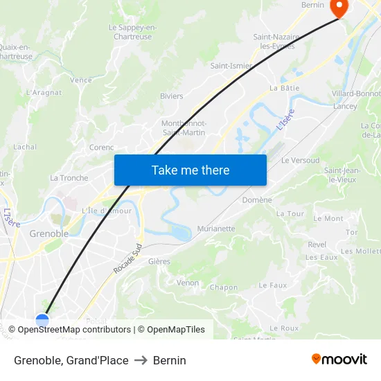 Grenoble, Grand'Place to Bernin map