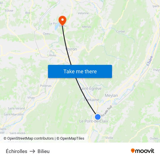Échirolles to Bilieu map