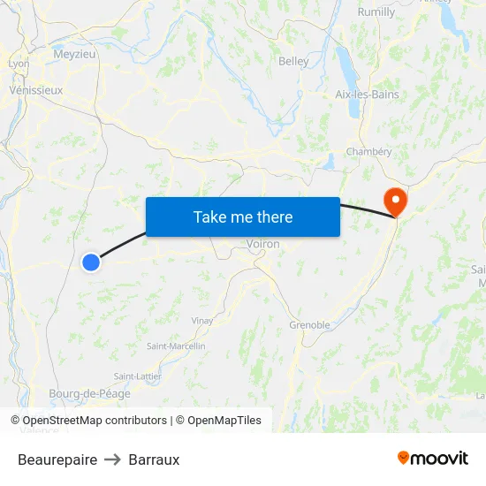 Beaurepaire to Barraux map