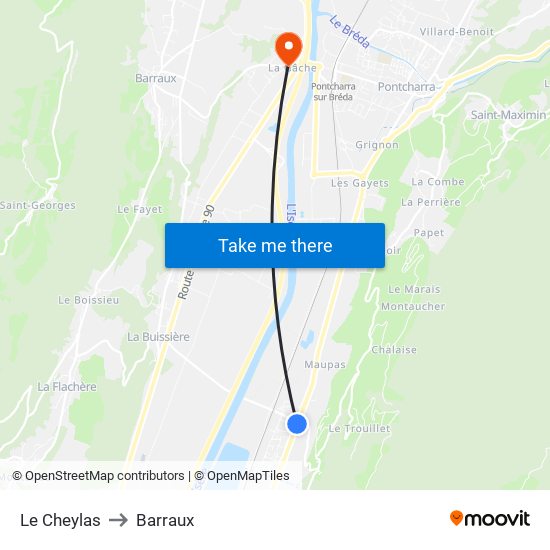 Le Cheylas to Barraux map