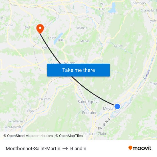 Montbonnot-Saint-Martin to Blandin map