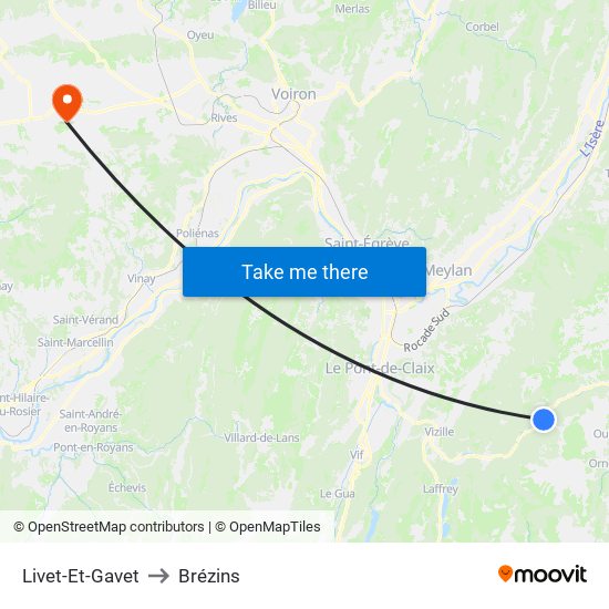 Livet-Et-Gavet to Brézins map