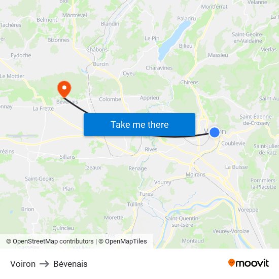 Voiron to Bévenais map