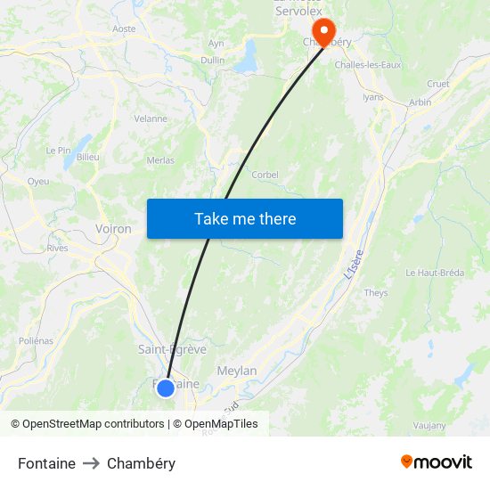 Fontaine to Chambéry map