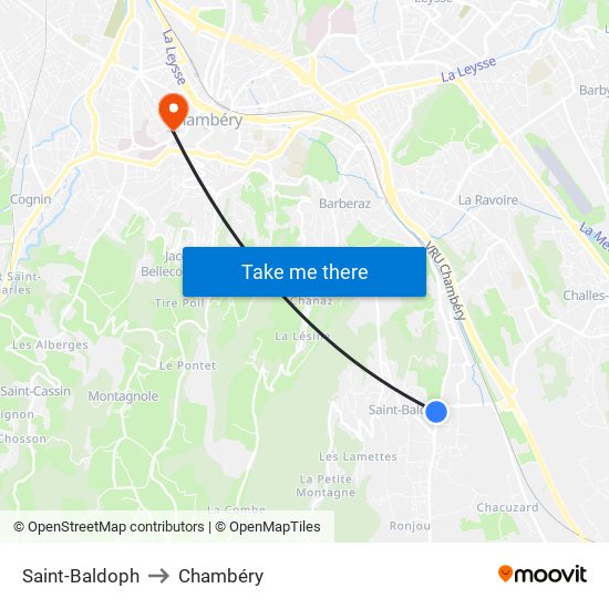 Saint-Baldoph to Chambéry map