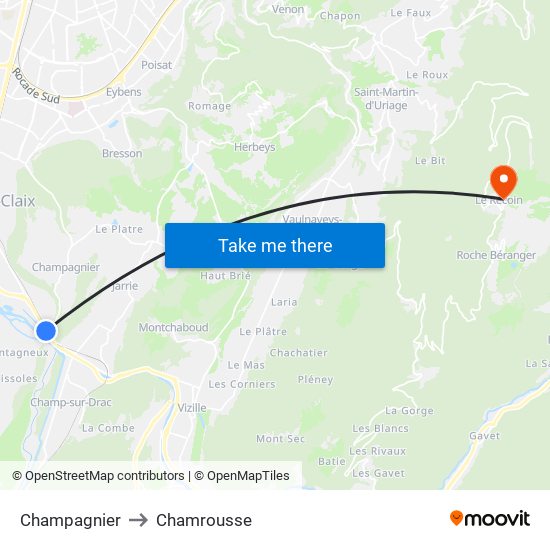 Champagnier to Chamrousse map