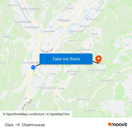 Claix to Chamrousse map