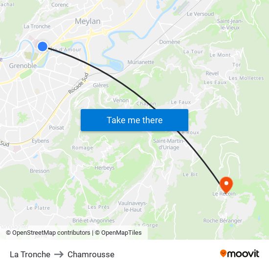 La Tronche to Chamrousse map
