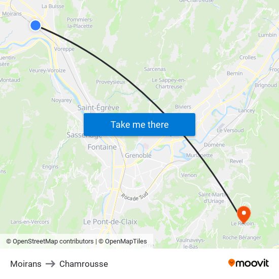 Moirans to Chamrousse map