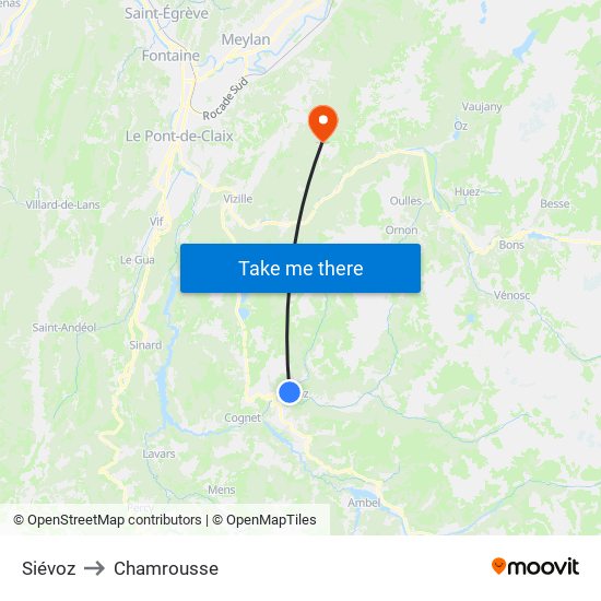 Siévoz to Chamrousse map