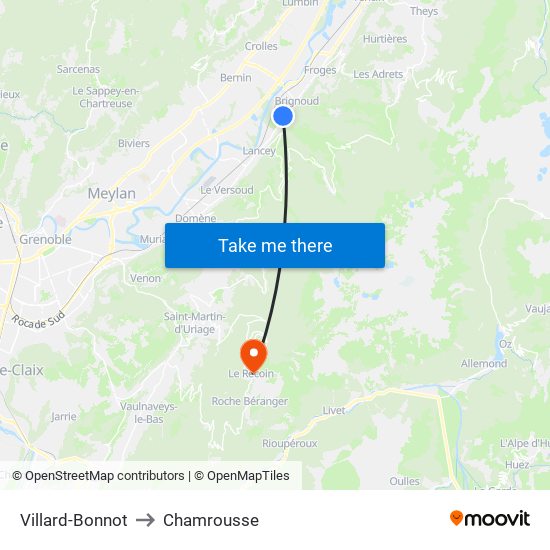 Villard-Bonnot to Chamrousse map