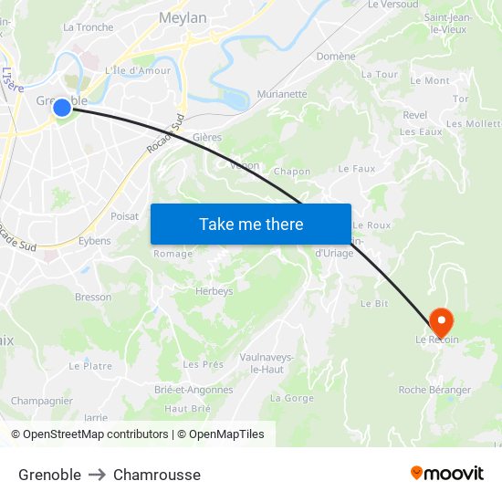 Grenoble to Chamrousse map