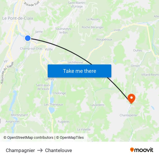 Champagnier to Chantelouve map