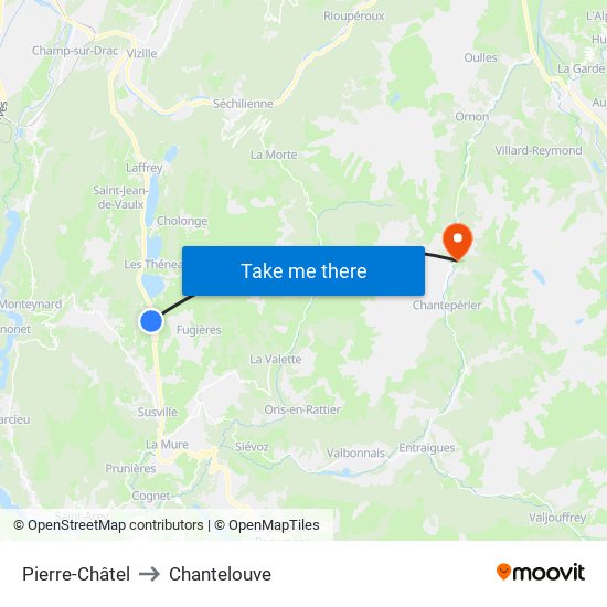 Pierre-Châtel to Chantelouve map